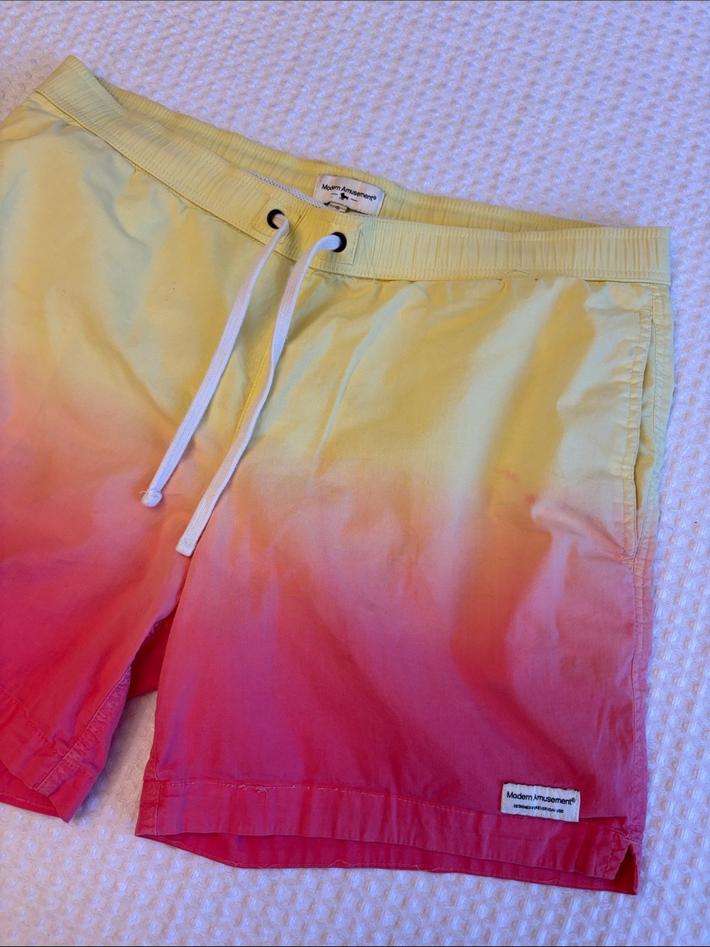 Modern Amusement SMALL Yellow Pink Ombre Men’s Hybrid Swim Trunks Casual Shorts